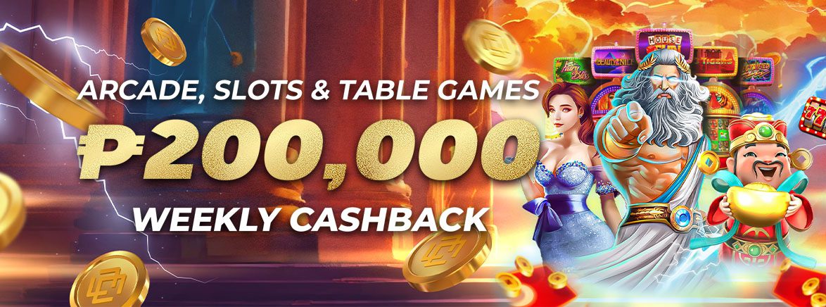 Enjoy PHP 200,000 Weekly Cashback on Arcade, Slots & Table Games
